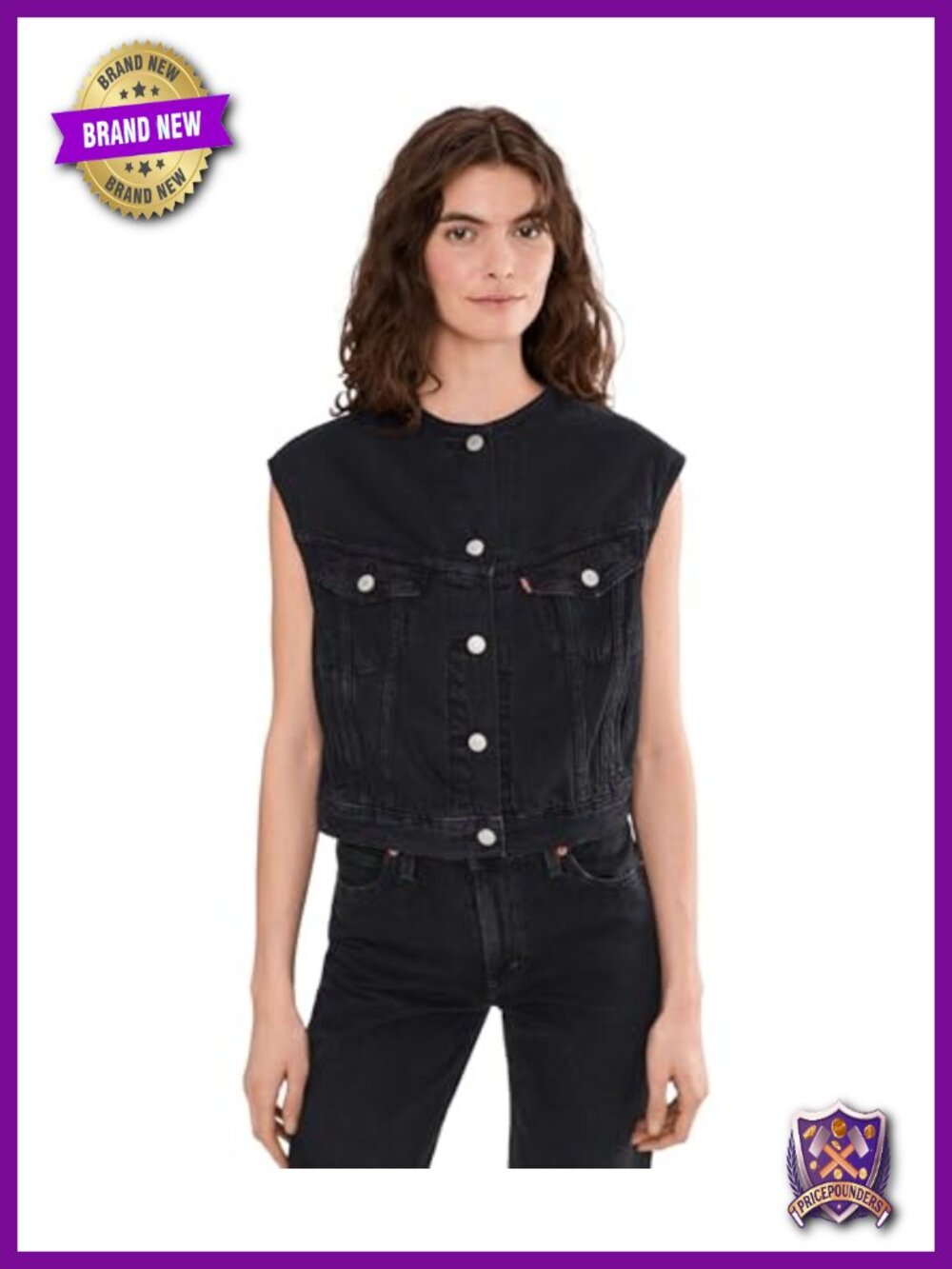 Collarless Shrunken 90s Vest Relaxed Fit Sleeveless